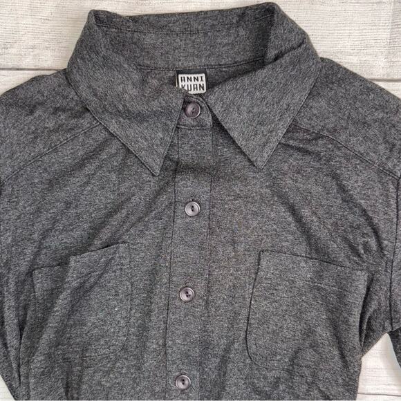 Anni Kuan Women's Charcoal Gray Belted Shirt Dress with Stretch Size Small - Picture 5 of 8